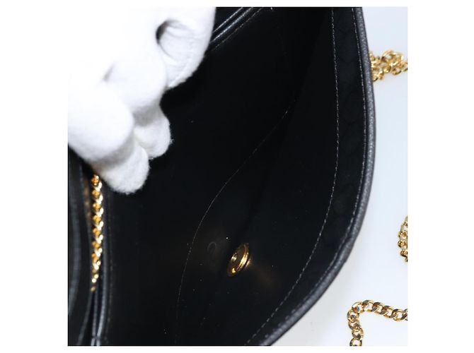 Borsa a spalla con catena Christian Dior in pelle nera e oro Auth ka3037 Nero D'oro - vista 12