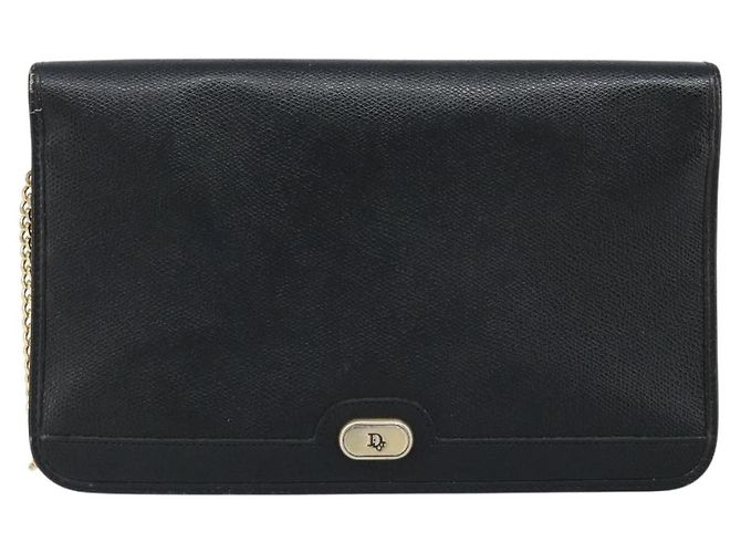 Borsa a spalla con catena Christian Dior in pelle nera e oro Auth ka3037 Nero D'oro - vista 13