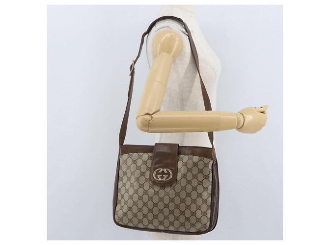 Gucci Borsa a Spalla GG Supreme PVC Beige Oro Auth ka3015 D'oro - vista 22
