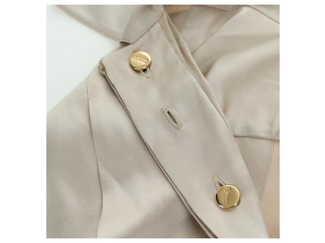 CHANEL COCO Marke Bluse Langarm-T-Shirt Seide Größe 38 Beige CC Auth ARZ187V - Ansicht 12