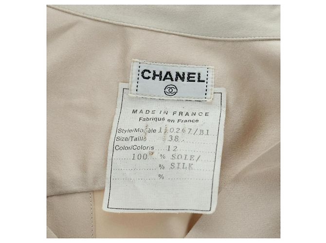 CHANEL COCO Marke Bluse Langarm-T-Shirt Seide Größe 38 Beige CC Auth ARZ187V - Ansicht 13