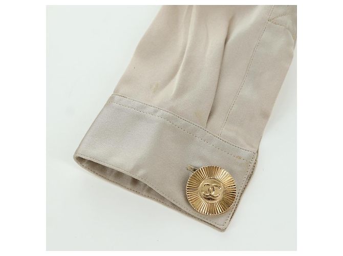 CHANEL COCO Marke Bluse Langarm-T-Shirt Seide Größe 38 Beige CC Auth ARZ187V - Ansicht 14