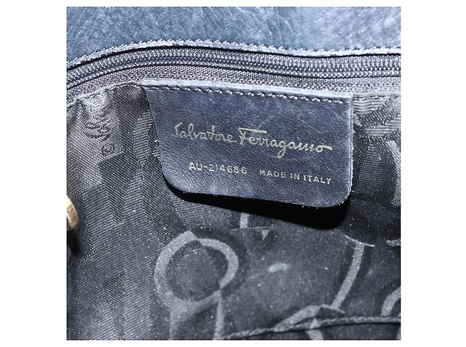 Borsa Tote Salvatore Ferragamo in tela blu navy oro Auth 173801 - vista 12