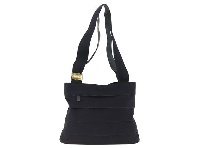 Borsa Tote Salvatore Ferragamo in tela blu navy oro Auth 173801 - vista 13