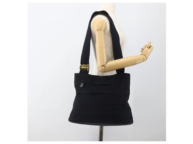Borsa Tote Salvatore Ferragamo in tela blu navy oro Auth 173801 - vista 23