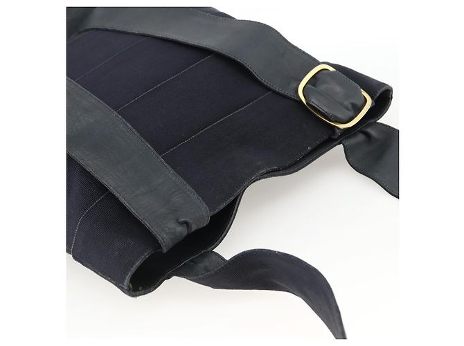 Borsa Tote Salvatore Ferragamo in tela blu navy oro Auth 173801 - vista 6