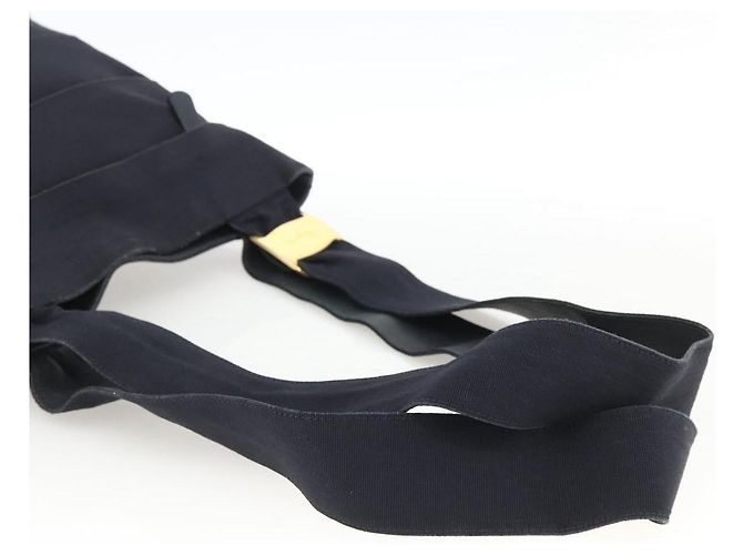 Borsa Tote Salvatore Ferragamo in tela blu navy oro Auth 173801 - vista 7
