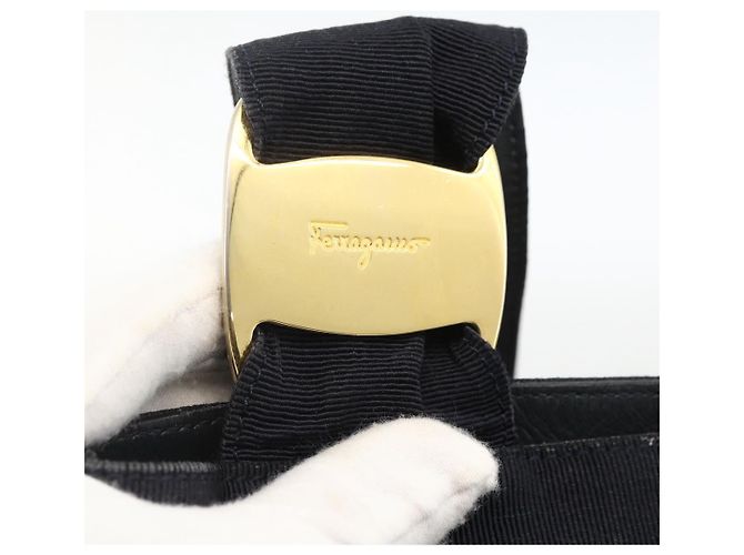 Borsa Tote Salvatore Ferragamo in tela blu navy oro Auth 173801 - vista 9