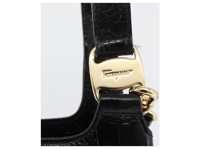 Borsa a mano in pelle Salvatore Ferragamo 2way Nera Oro Auth ka3030 Nero D'oro - vista 10