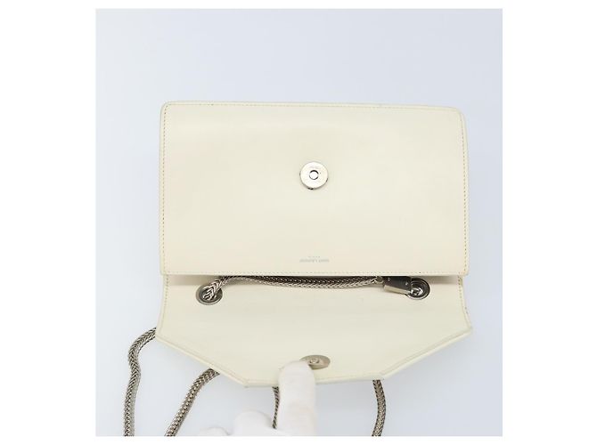 Borsa a spalla in pelle bianca e argento SAINT LAURENT Auth bs33774 Bianco - vista 10