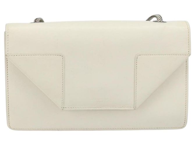 Borsa a spalla in pelle bianca e argento SAINT LAURENT Auth bs33774 Bianco - vista 13