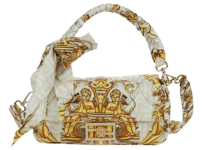 Borsa Mamma Baguette in tela Zucca FENDI Fenderche VERSACE bianca Auth 173367SAM - vista 13