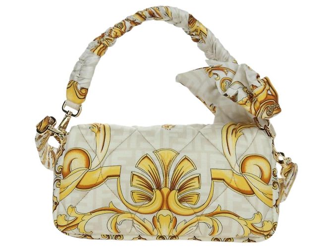 Borsa Mamma Baguette in tela Zucca FENDI Fenderche VERSACE bianca Auth 173367SAM - vista 2