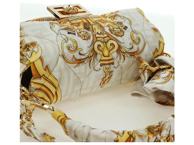 Borsa Mamma Baguette in tela Zucca FENDI Fenderche VERSACE bianca Auth 173367SAM - vista 6