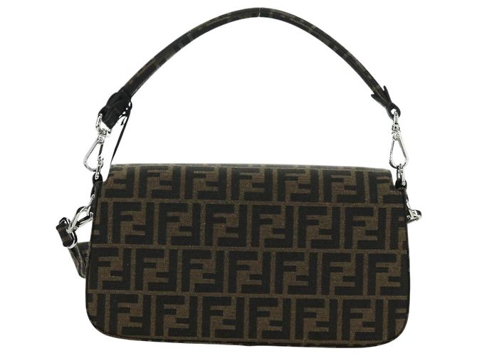 FENDI Zucca Tela Libellula FRGMT POKMON Mamma Baguette Nero Auth 167082SM Marrone - vista 2