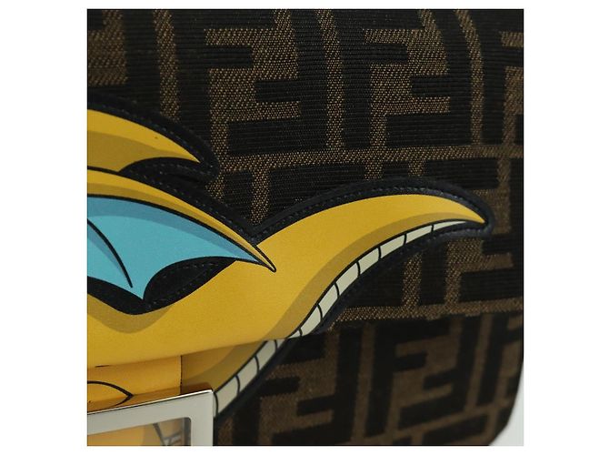 FENDI Zucca Tela Libellula FRGMT POKMON Mamma Baguette Nero Auth 167082SM Marrone - vista 21