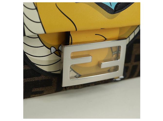 FENDI Zucca Tela Libellula FRGMT POKMON Mamma Baguette Nero Auth 167082SM Marrone - vista 23