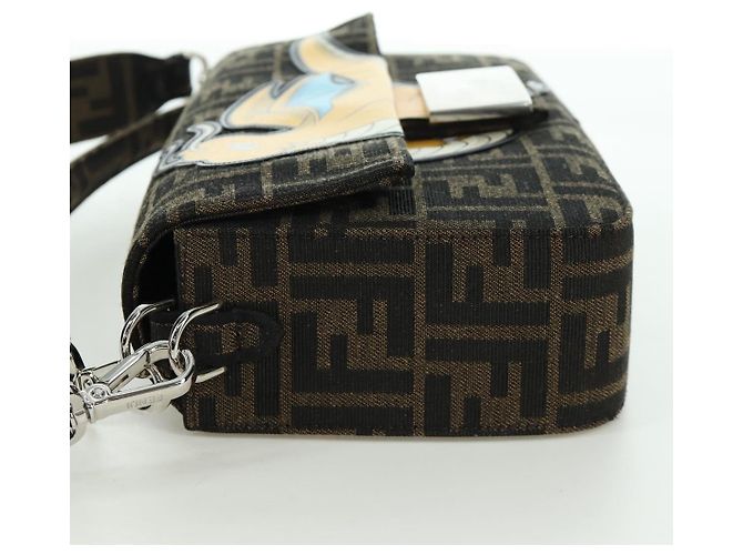 FENDI Zucca Tela Libellula FRGMT POKMON Mamma Baguette Nero Auth 167082SM Marrone - vista 3
