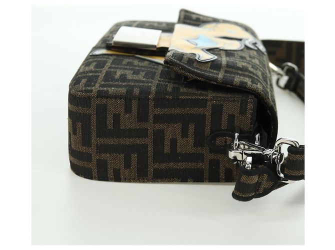 FENDI Zucca Tela Libellula FRGMT POKMON Mamma Baguette Nero Auth 167082SM Marrone - vista 4