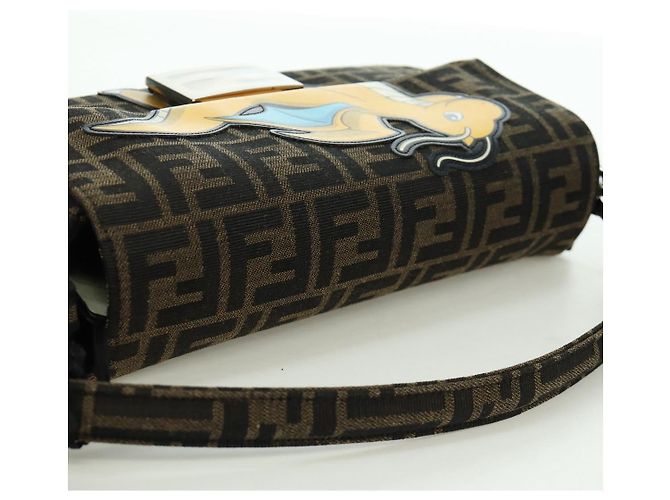 FENDI Zucca Tela Libellula FRGMT POKMON Mamma Baguette Nero Auth 167082SM Marrone - vista 6