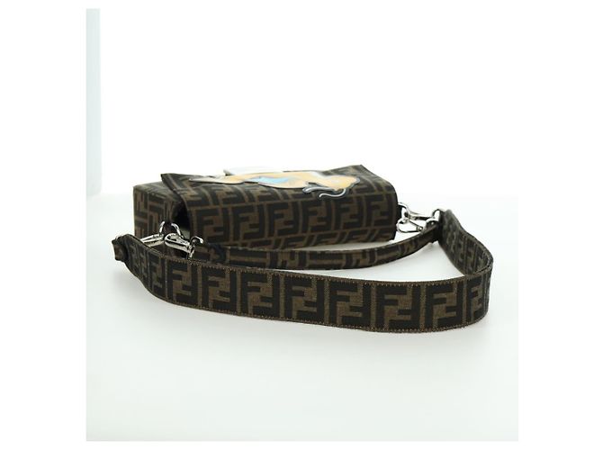 FENDI Zucca Tela Libellula FRGMT POKMON Mamma Baguette Nero Auth 167082SM Marrone - vista 8