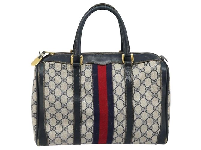Borsa a mano GUCCI GG Supreme Sherry Line PVC Blu Navy Oro Rosso Auth 173870 D'oro - vista 13