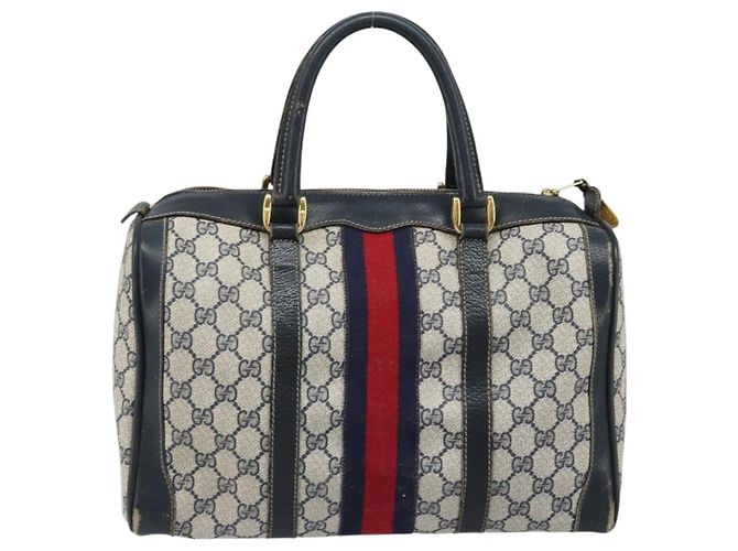 Borsa a mano GUCCI GG Supreme Sherry Line PVC Blu Navy Oro Rosso Auth 173870 D'oro - vista 2