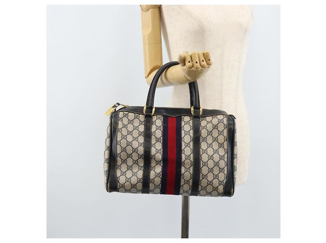 Borsa a mano GUCCI GG Supreme Sherry Line PVC Blu Navy Oro Rosso Auth 173870 D'oro - vista 20
