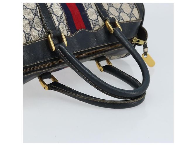 Borsa a mano GUCCI GG Supreme Sherry Line PVC Blu Navy Oro Rosso Auth 173870 D'oro - vista 7