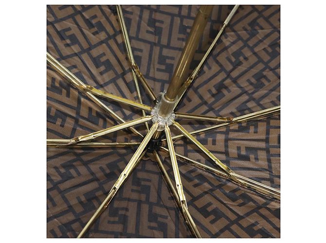 FENDI Guarda-chuva dobrável em lona Zucca Marrom Dourado Auth ARZ323A - vista 10