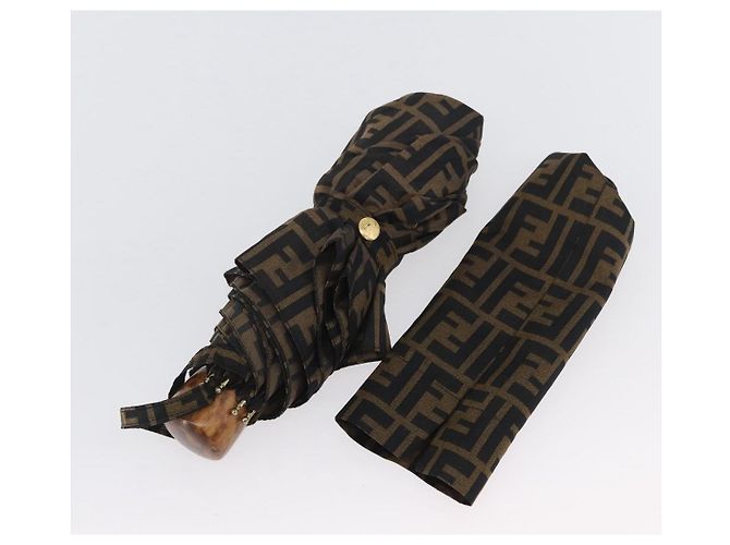 FENDI Guarda-chuva dobrável em lona Zucca Marrom Dourado Auth ARZ323A - vista 14