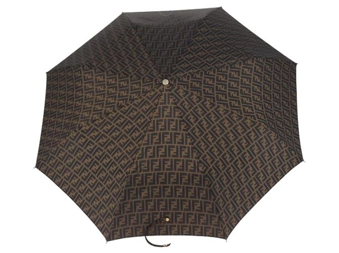FENDI Guarda-chuva dobrável em lona Zucca Marrom Dourado Auth ARZ323A - vista 2