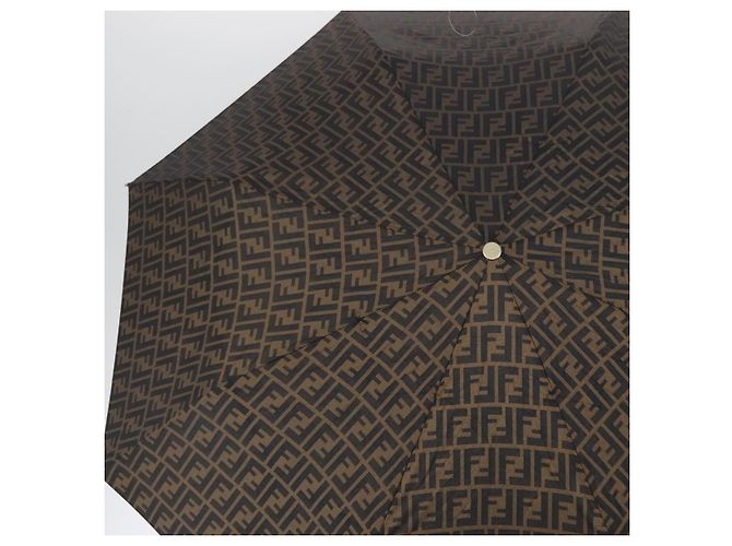 FENDI Guarda-chuva dobrável em lona Zucca Marrom Dourado Auth ARZ323A - vista 3