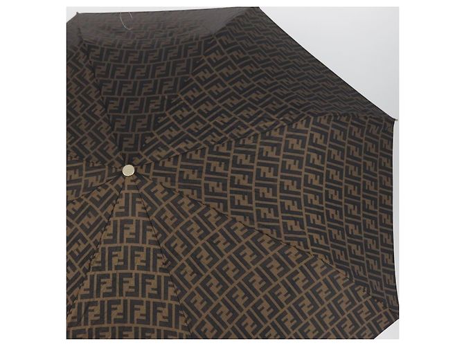 FENDI Guarda-chuva dobrável em lona Zucca Marrom Dourado Auth ARZ323A - vista 4