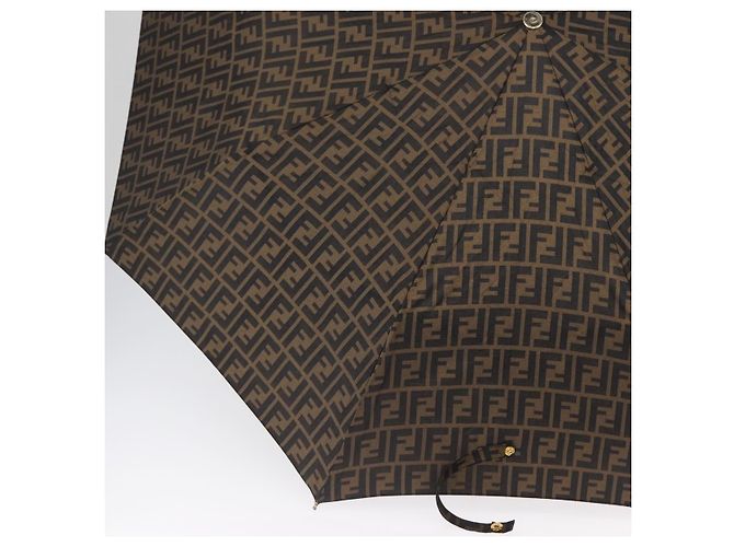FENDI Guarda-chuva dobrável em lona Zucca Marrom Dourado Auth ARZ323A - vista 5