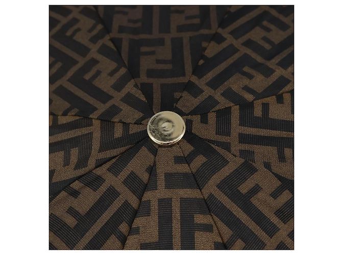 FENDI Guarda-chuva dobrável em lona Zucca Marrom Dourado Auth ARZ323A - vista 8