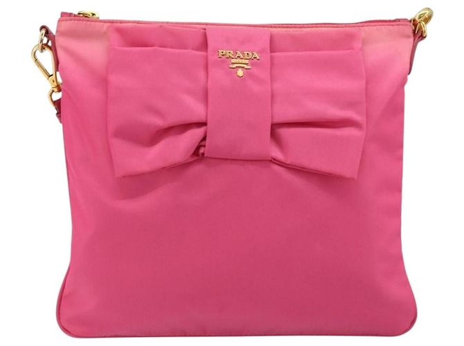Ribbon Borsa a Spalla PRADA in Nylon Rosa Oro Auth ARZ034A D'oro - vista 13