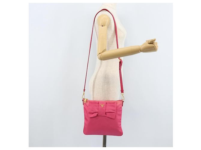 Ribbon Borsa a Spalla PRADA in Nylon Rosa Oro Auth ARZ034A D'oro - vista 23