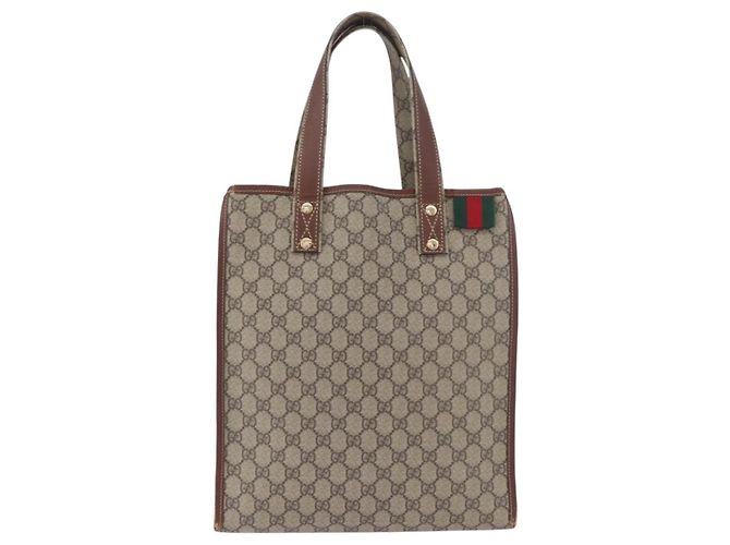 Borsa tote Gucci GG Supreme Web Sherry Line in PVC beige e oro 211135 Auth BA11208 D'oro - vista 13