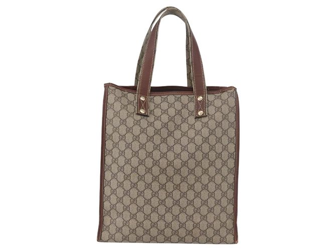 Borsa tote Gucci GG Supreme Web Sherry Line in PVC beige e oro 211135 Auth BA11208 D'oro - vista 2