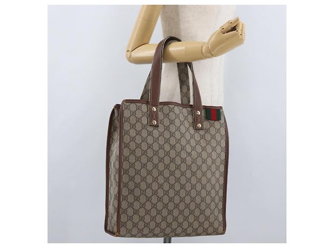 Borsa tote Gucci GG Supreme Web Sherry Line in PVC beige e oro 211135 Auth BA11208 D'oro - vista 20