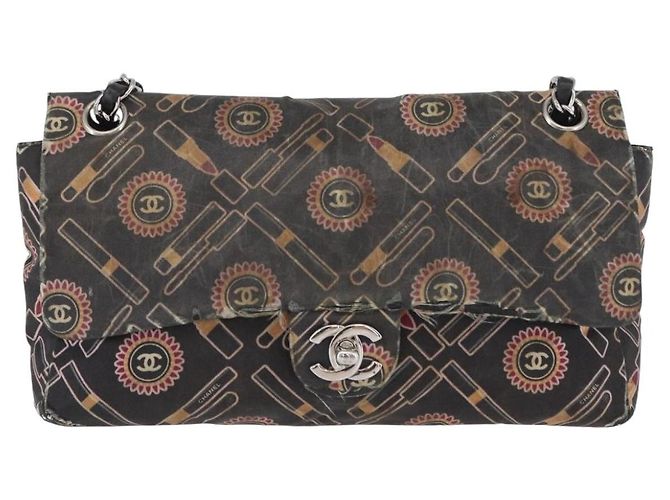 Borsa a Spalla con Catena CHANEL Satin Nero Argento CC Auth ARZ448A - vista 13
