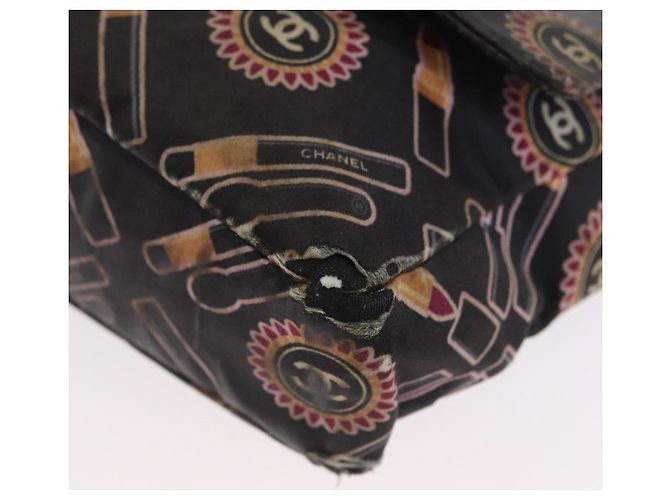 Borsa a Spalla con Catena CHANEL Satin Nero Argento CC Auth ARZ448A - vista 15