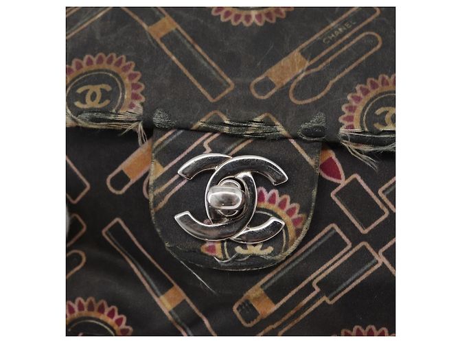 Borsa a Spalla con Catena CHANEL Satin Nero Argento CC Auth ARZ448A - vista 18