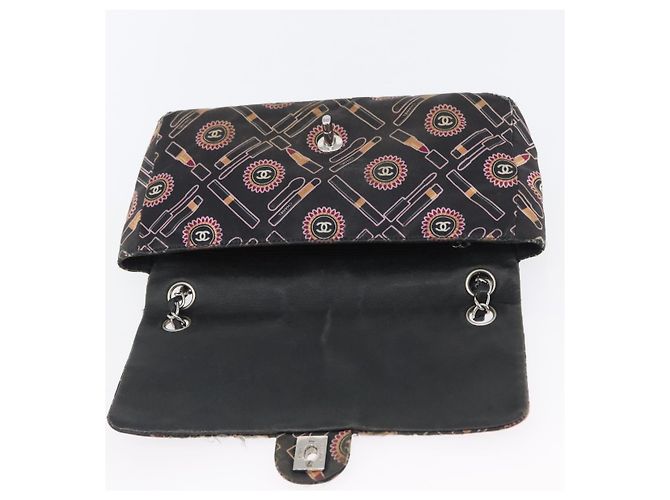 Borsa a Spalla con Catena CHANEL Satin Nero Argento CC Auth ARZ448A - vista 19