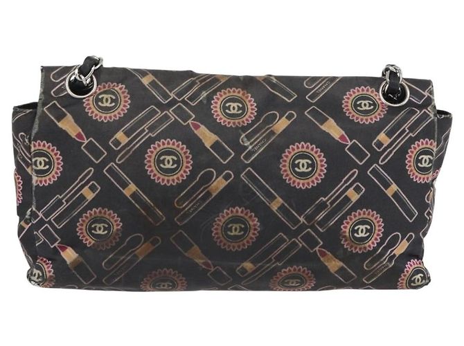 Borsa a Spalla con Catena CHANEL Satin Nero Argento CC Auth ARZ448A - vista 2