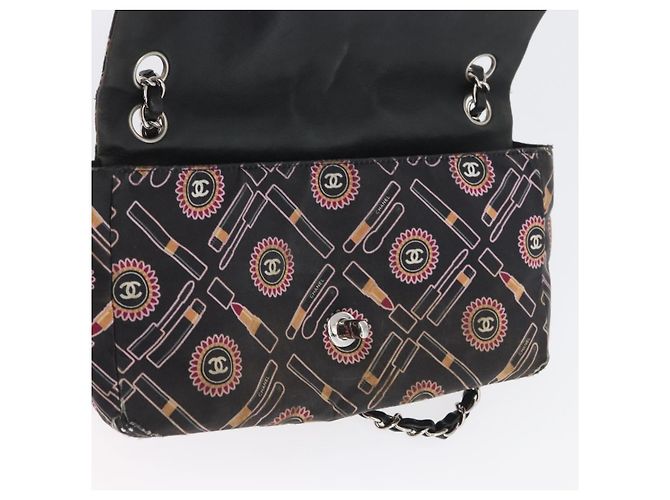 Borsa a Spalla con Catena CHANEL Satin Nero Argento CC Auth ARZ448A - vista 21