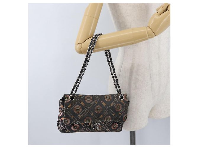 Borsa a Spalla con Catena CHANEL Satin Nero Argento CC Auth ARZ448A - vista 28