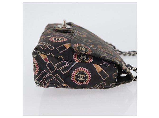 Borsa a Spalla con Catena CHANEL Satin Nero Argento CC Auth ARZ448A - vista 3