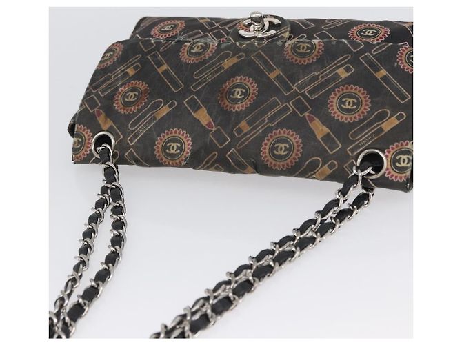 Borsa a Spalla con Catena CHANEL Satin Nero Argento CC Auth ARZ448A - vista 6
